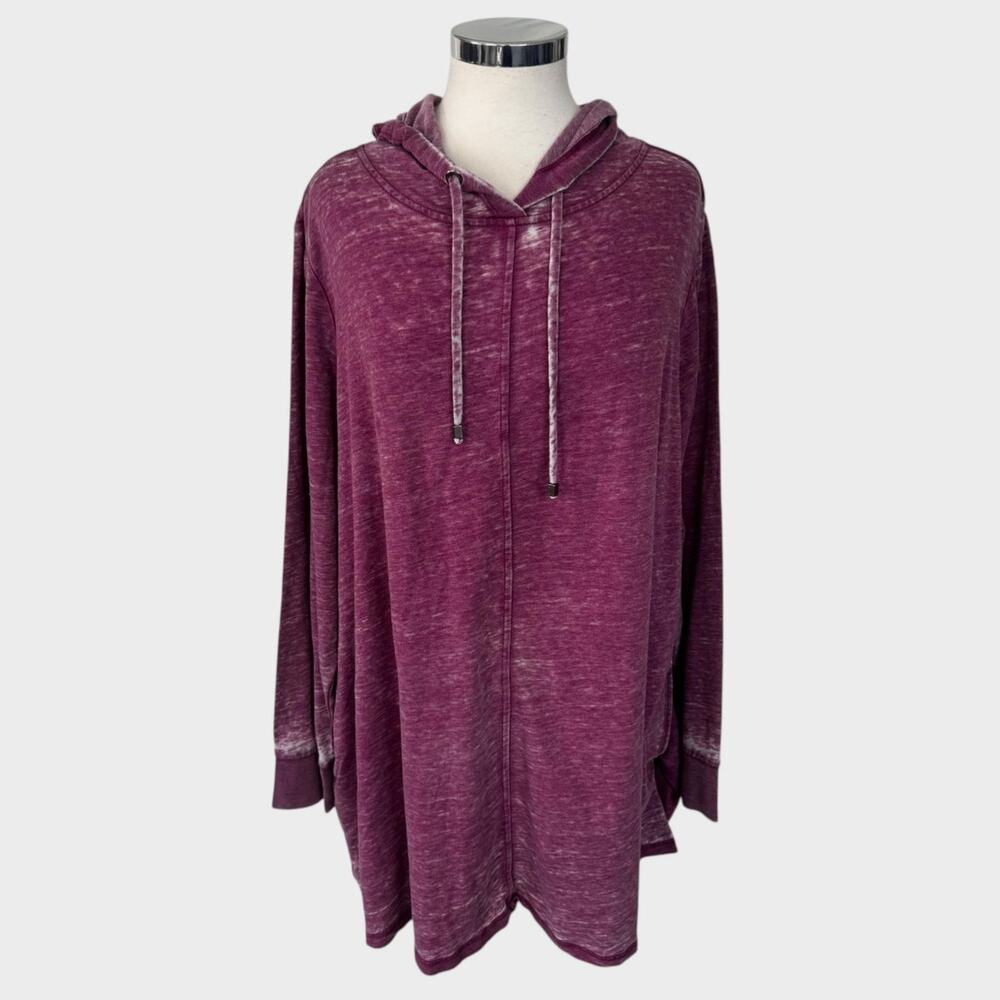 Woman Within Purple Heather 2X 26W - 28W Hooded Pullover Pockets Cotton Poly